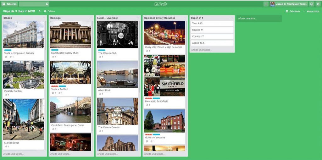 ejemplo de viaje con Trello