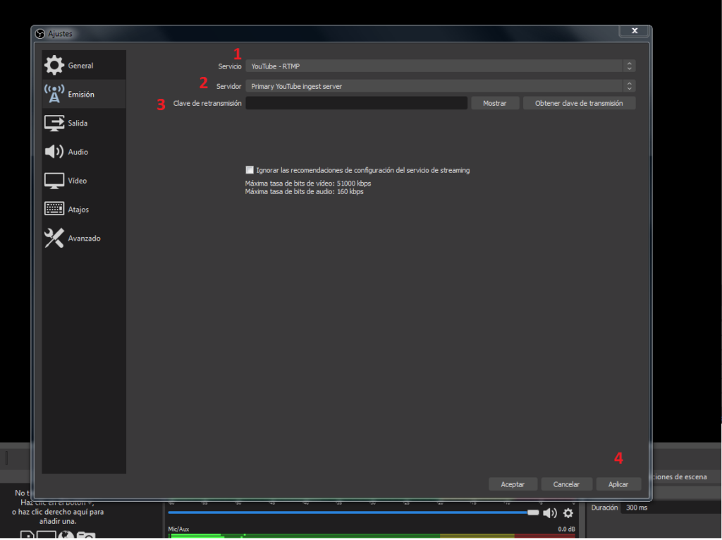 Ajuste de emisión de Open Broadcaster Software Ajuste de emisión de Open Broadcaster Software